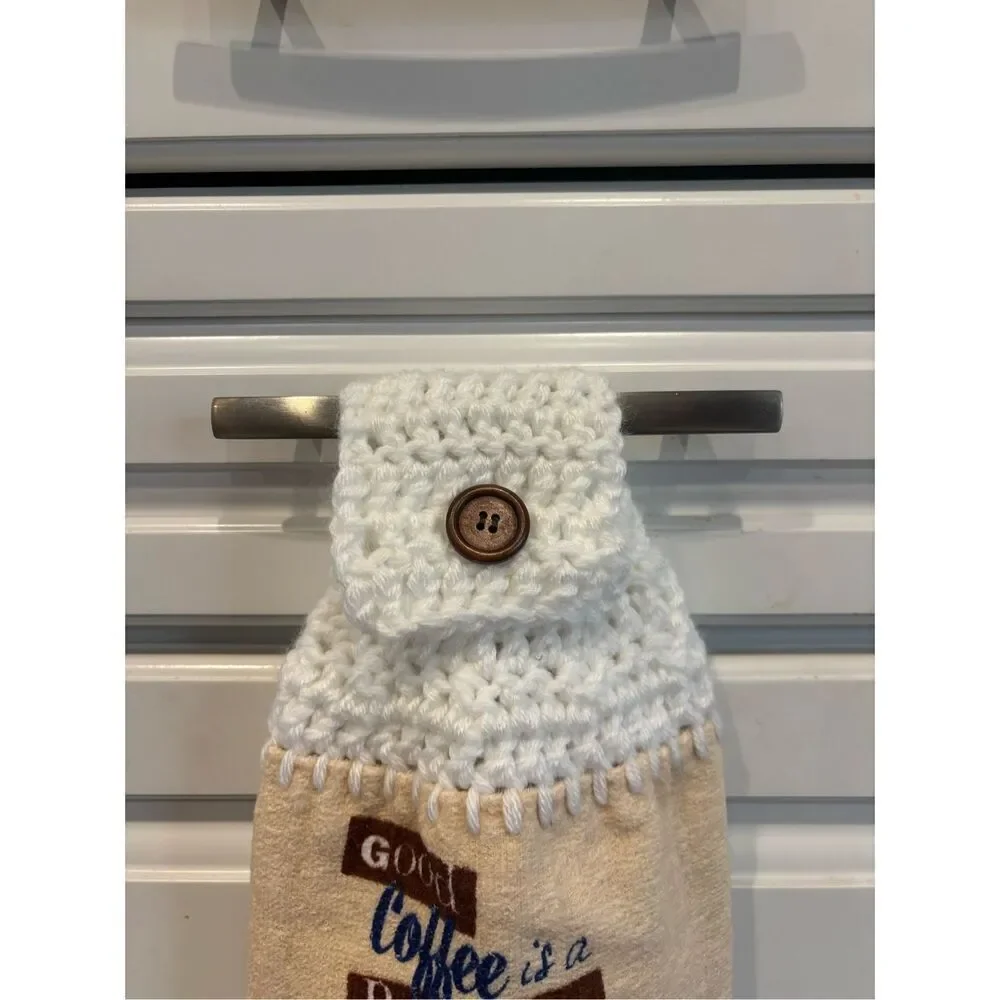 Crochet Top Kitchen Towel- Good coffee is a pleasure good friends are a treasure
